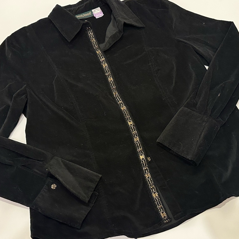 Harve Benard Black Velvet Shirt w/ Beaded middle accent